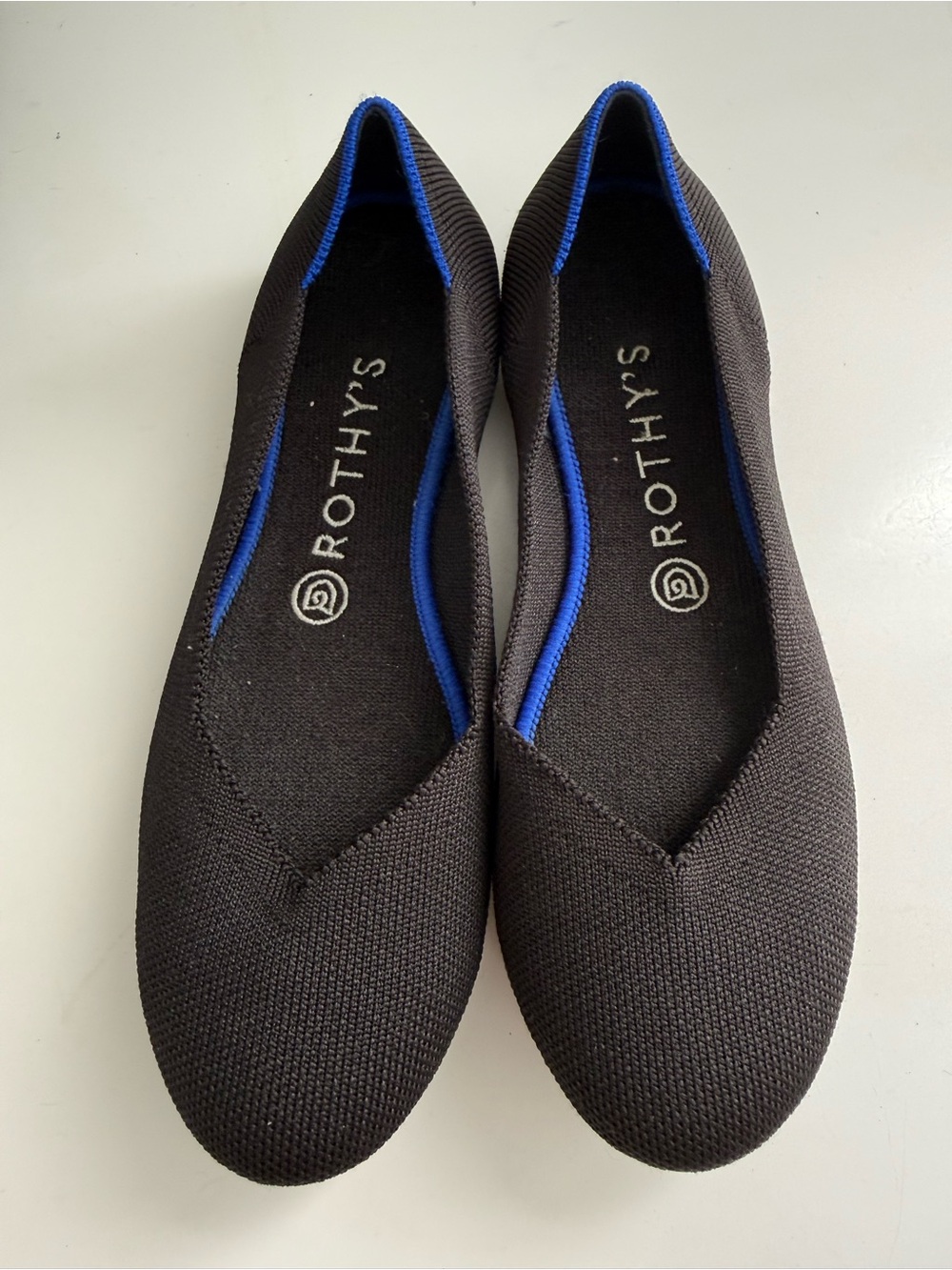 Rothy's the flats round ballet size 8 Black Knit Flats with Blue Trim - Picture 3 of 10